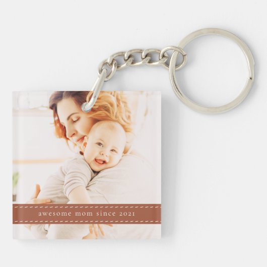 Geweldige mam sinds 20XX Modern Simple Thread Phot Sleutelhanger (Achterkant)
