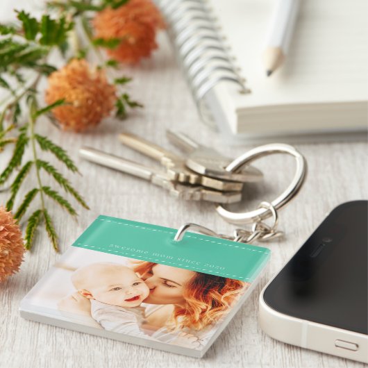 Geweldige mam sinds 20XX Modern Simple Thread Phot Sleutelhanger (Voorkant Rechts)