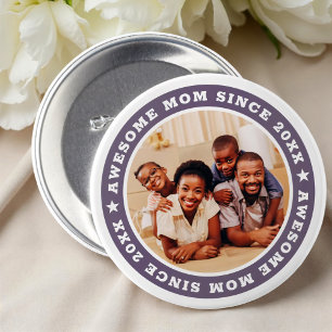 Geweldige mam sinds 20XX Moderne Eenvoudige foto Ronde Button 7,6 Cm