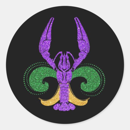 Geweldige Mardi Gras Fleur Lis Crawfish New Orlean Ronde Sticker (Voorkant)