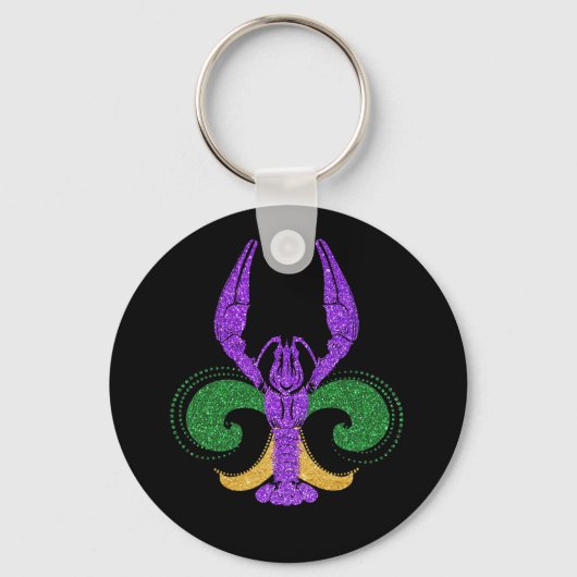 Geweldige Mardi Gras Fleur Lis Crawfish New Orlean Sleutelhanger (Voorkant)