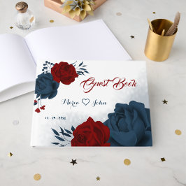 geweldige marineblauw en rode bloemen gastboek gastenboek