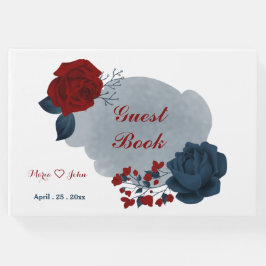 geweldige marineblauw en rode bloemen gastboek gastenboek