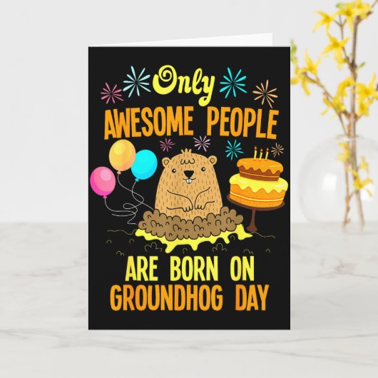 Geweldige Mensen Geboren Op Groundhog Day Grappige Kaart (Gele Bloem)