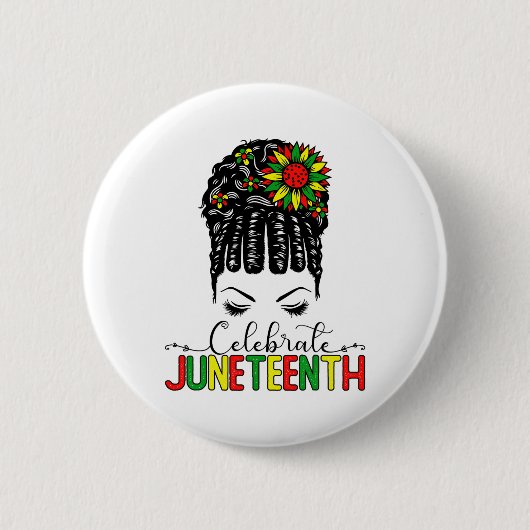 Geweldige Messy Bun Juneteenth Celebrate 1865 June Ronde Button 5,7 Cm (Voorkant)