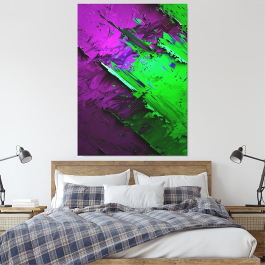 Geweldige mix van groen en paarse abstract canvas afdruk (Insitu (Slaapkamer))