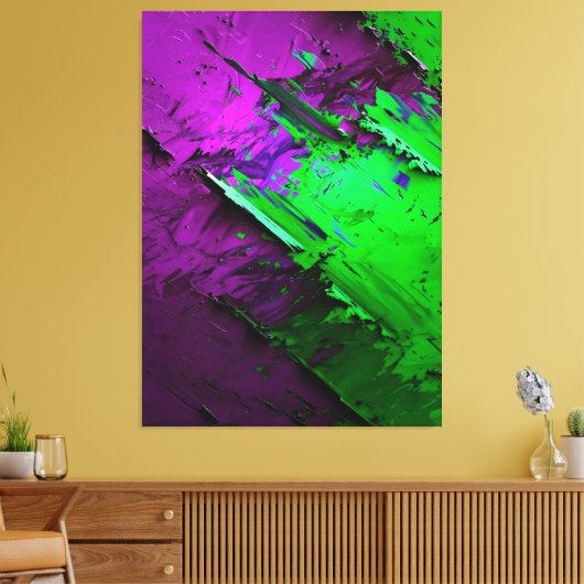 Geweldige mix van groen en paarse abstract canvas afdruk (Insitu (Woonkamer))