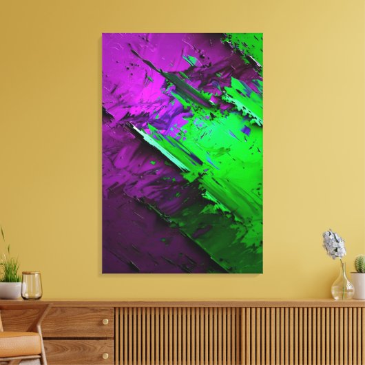 Geweldige mix van groene en paarse abstracte canvas afdruk (Insitu (Woonkamer))
