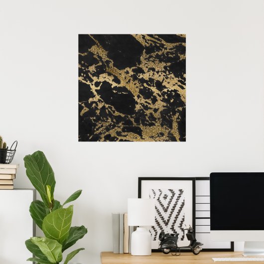 Geweldige modern faux goud glitter zwarte marmer poster (Thuiskantoor)