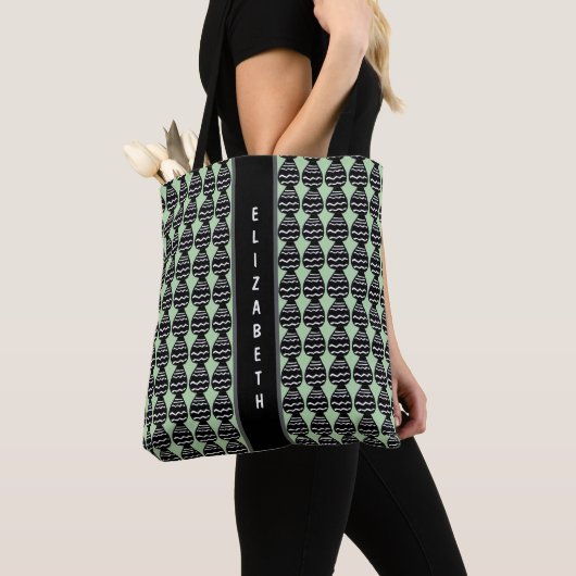 Geweldige modern groen en zwart patroon tote bag (Dichtbij)