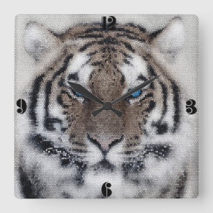 Geweldige mooi tijgerblauw ogen gekleurd glas vierkante klok