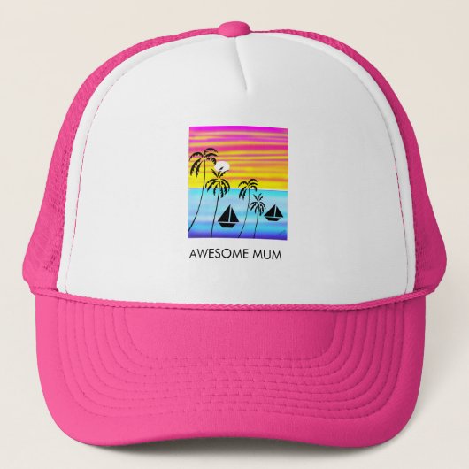 Geweldige Mum Tropical Sunset Sailing Trucker Pet (Voorkant)