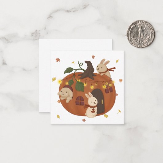 Geweldige najaar: Bunny & Pumpkin Notitiekaartje (Voorkant / Achterkant in situ)