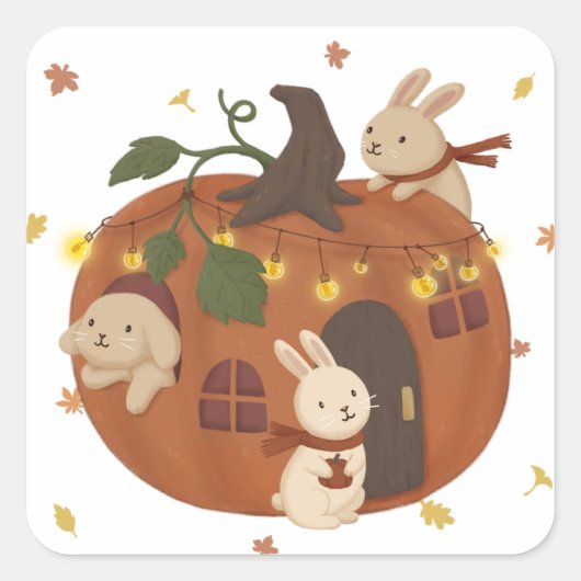 Geweldige najaar: Bunny & Pumpkin Vierkante Sticker (Voorkant)