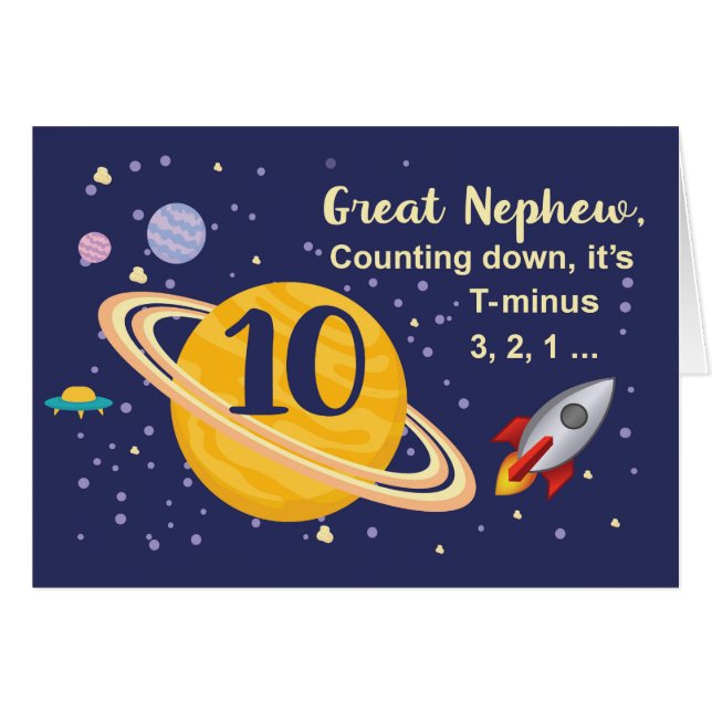 Geweldige Neef 10e Verjaardag Planeten in de Buite (Voorkant Horizontaal)