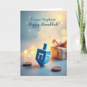 Geweldige neef Gelukkig Hanukkah Draaiende Top met Kaart