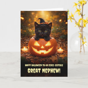 Geweldige neef Happy Halloween Zwarte Kat Pompoen Kaart