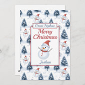 Geweldige neef Vrolijke Kerstmis Sneeuwman Flat Feestdagenkaart (Voorkant / Achterkant)