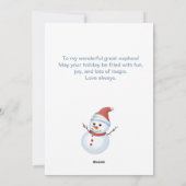 Geweldige neef Vrolijke Kerstmis Sneeuwman Flat Feestdagenkaart (Achterkant)