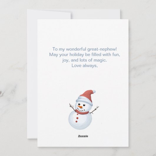Geweldige neef Vrolijke Kerstmis Sneeuwman Flat Feestdagenkaart (Achterkant)