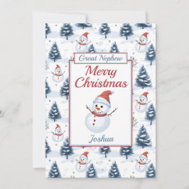 Geweldige neef Vrolijke Kerstmis Sneeuwman Flat Feestdagenkaart