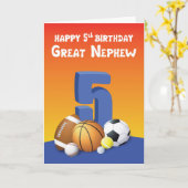 Geweldige Nephew 5th Birthday Sports Balls Kaart (Gele Bloem)