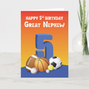Geweldige Nephew 5th Birthday Sports Balls Kaart