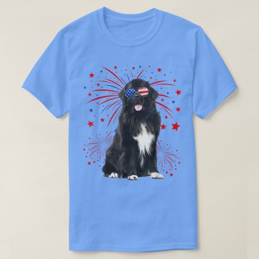 Geweldige Newfoundland Dog American Flag op 4 juli T-shirt (Design voorkant)