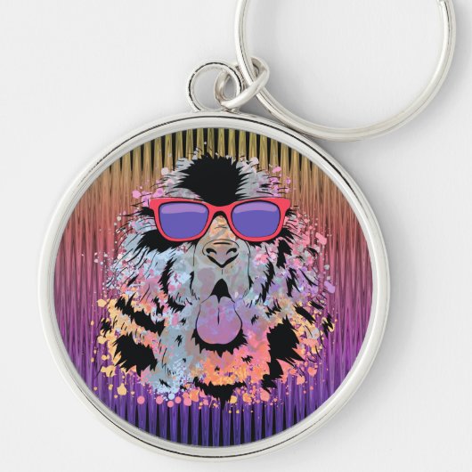 Geweldige Newfoundland Dog zonnebril Sleutelhanger (Voorkant)