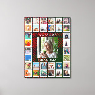 Geweldige oma foto collage zwart rood tartan canvas afdruk