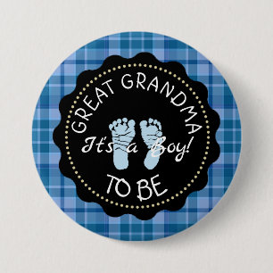 GEWELDIGE OMA om Blue Plaid Baby shower knop te zi Ronde Button 7,6 Cm