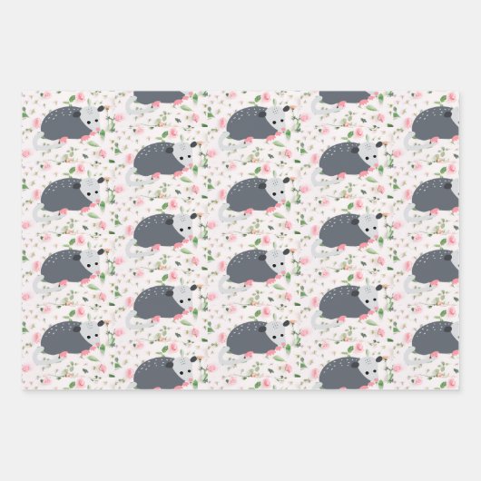 Geweldige oppossum Possum wrapping paper floral ro (Voorkant 2)