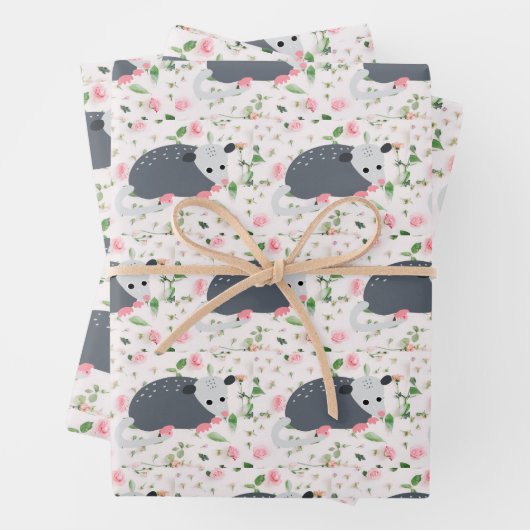 Geweldige oppossum Possum wrapping paper floral ro (In situ)