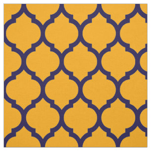 Geweldige Oranje blauw Marokkaans Quatrefoliepatro Stof