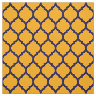 Geweldige Oranje blauw Marokkaans Quatrefoliepatro Stof