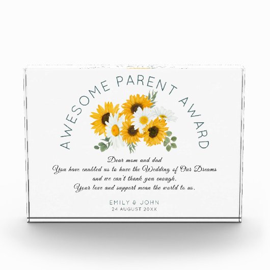 Geweldige Ouder Award Zonnebloemen Bruiloft Dank u Fotoblokken (Voorkant)