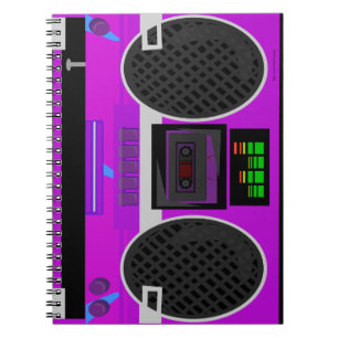 Geweldige Paarse Geïllustreerde 80s Boombox Notitieboek