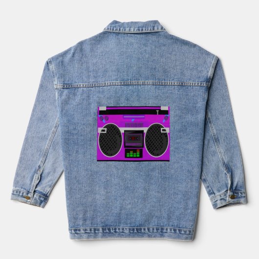 Geweldige Paarse Geïllustreerde Leuke Boombox Denim Jacket (Achterkant)