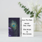 Geweldige Paarse Pauw Save the Date Briefkaart (Staand voorkant)