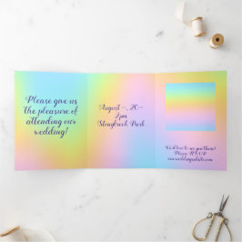 Geweldige pasteelregenboogbruiloft drieluik uitnodiging