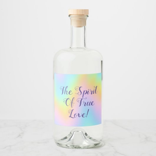 Geweldige pasteelregenboogbruiloft likeurfles etiket (Voorkant)
