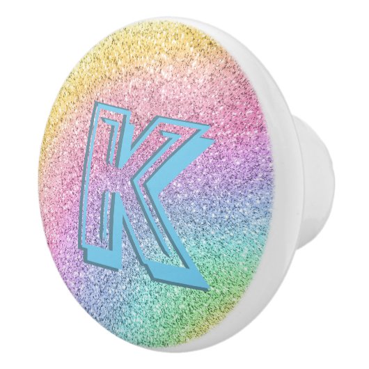 Geweldige pastel Glitter Girly Monogramed Custom Keramische Knop (Rechts)