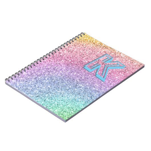 Geweldige pastel Glitter Girly Monogramed Custom Notitieboek (Linkerzijde)