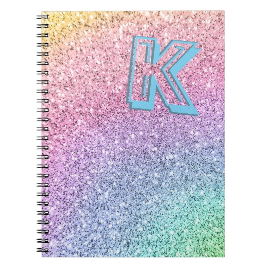Geweldige pastel Glitter Girly Monogramed Custom Notitieboek (Voorkant)