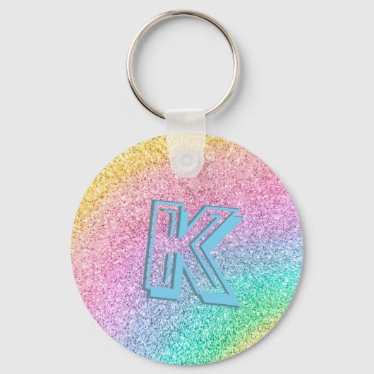 Geweldige pastel Glitter Girly Monogramed Custom Sleutelhanger (Voorkant)