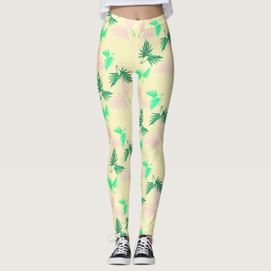 Geweldige Pastel Palmboom Blad Tropische Leggings (Voorkant)