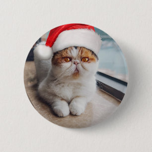 Geweldige perzische kat met het pet van Santa Clau Ronde Button 5,7 Cm