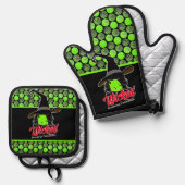Geweldige Pickleball Witch Wicked Halloween Ovenwant & Pannenlap Set (Voorkant / Achterkant)