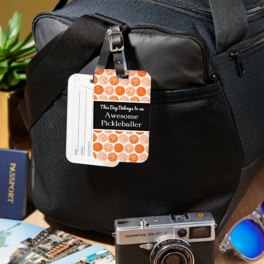 Geweldige Pickleballer Travel Oranje Pickleballetj Bagagelabel (Voorkant & Achterkant)