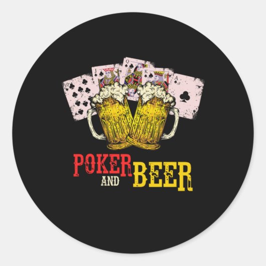 Geweldige pokerspelen in poker en bier ronde sticker (Voorkant)